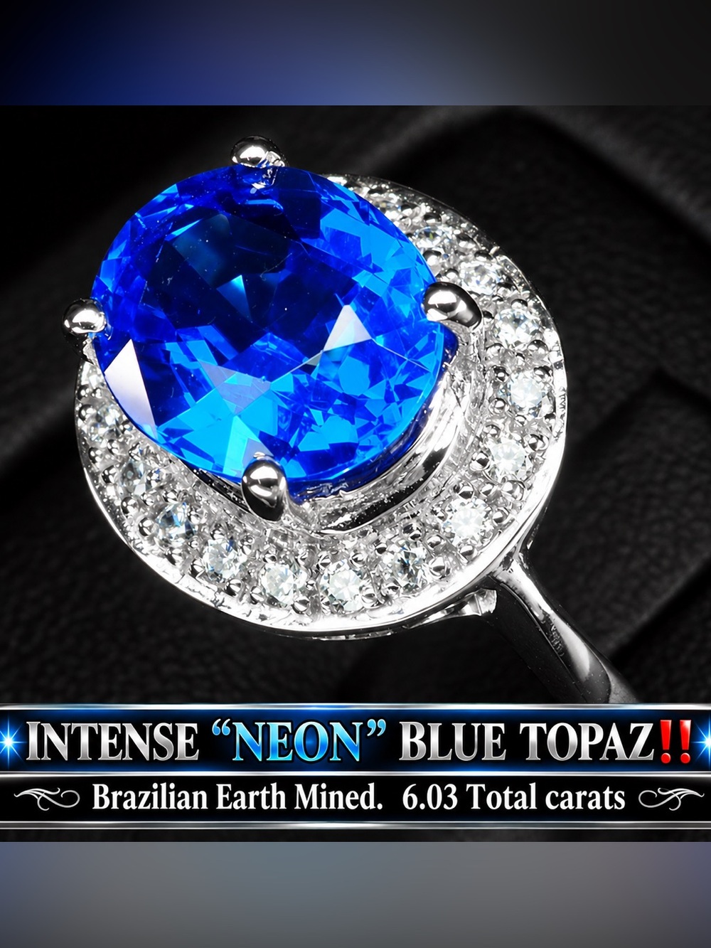 Blue Topaz & White Sapphire Solid Sterling Silver 925. Size 6.75 or 7